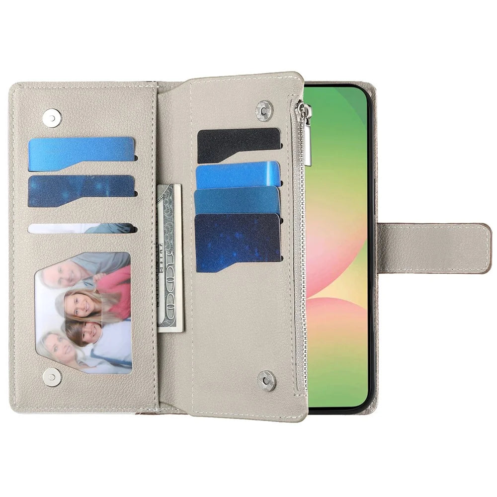For Samsung Galaxy A56 5G Case Zipper Wallet Color Splicing Leather Flip Phone Cover with Straps - Lake Blue - 2