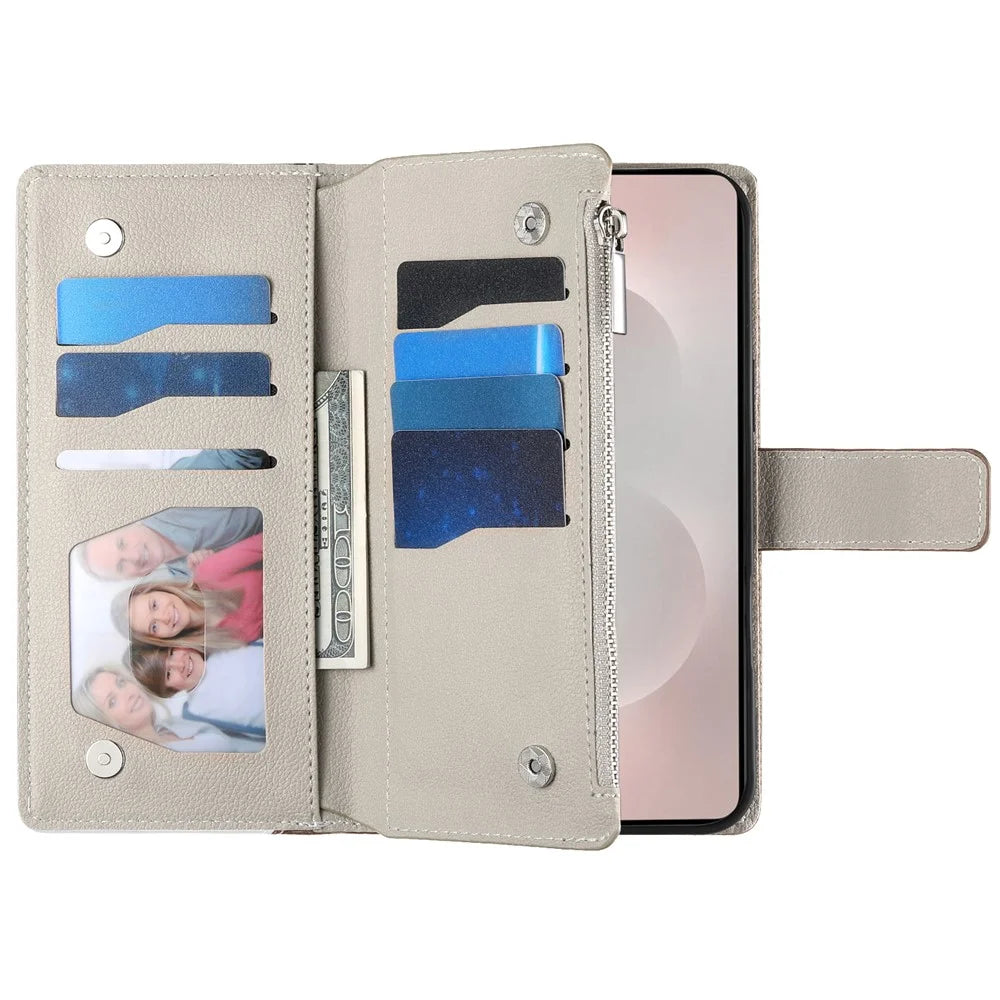 For Samsung Galaxy S25 Edge Case Zipper Wallet Color Splicing Leather Flip Phone Cover with Straps - Lake Blue - 2