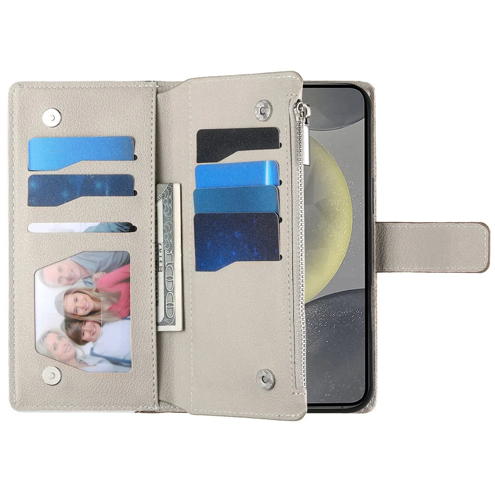 For Samsung Galaxy S25  /  S24 Case Zipper Wallet Color Splicing Leather Flip Phone Cover with Straps - Lake Blue - 2