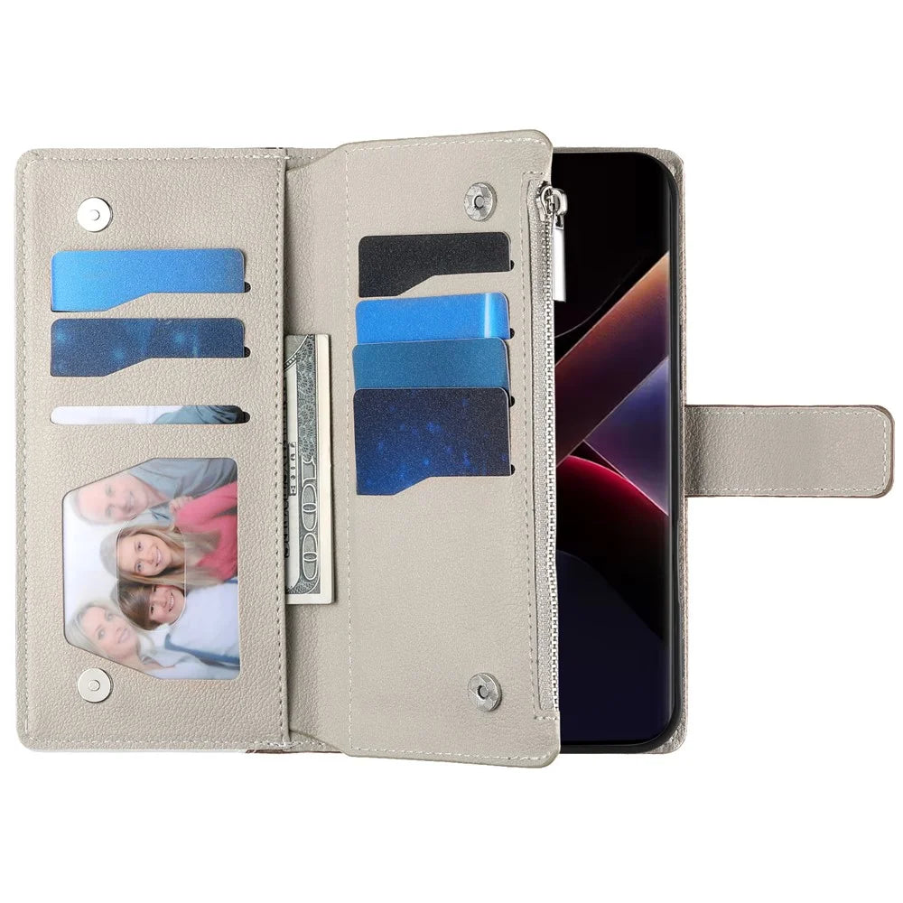 For Realme 14T 5G Case Zipper Wallet Color Splicing Leather Flip Phone Cover with Straps - Lake Blue - 2