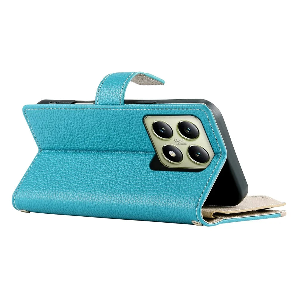 For Realme 14T 5G Case Zipper Wallet Color Splicing Leather Flip Phone Cover with Straps - Lake Blue - 4