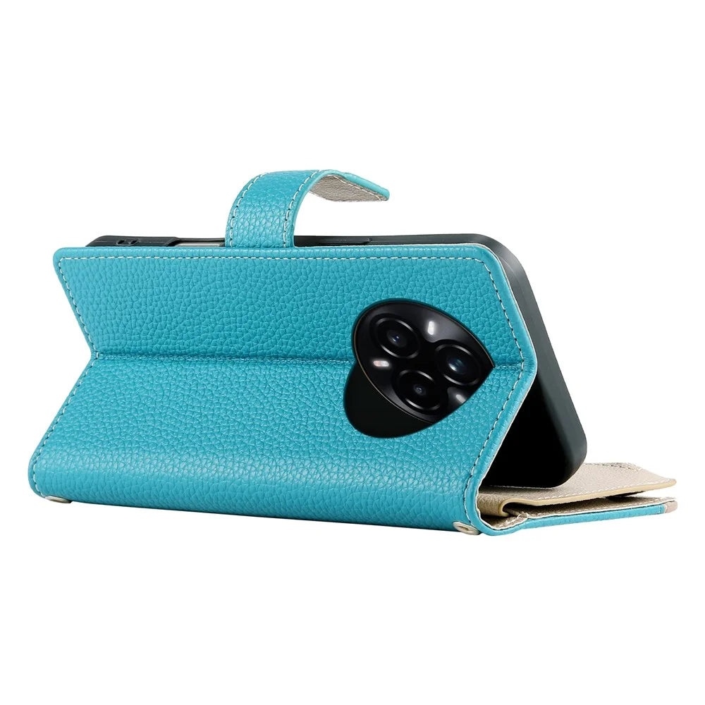 For Realme 14 Pro+ 5G Case Zipper Wallet Color Splicing Leather Flip Phone Cover with Straps - Lake Blue - 4