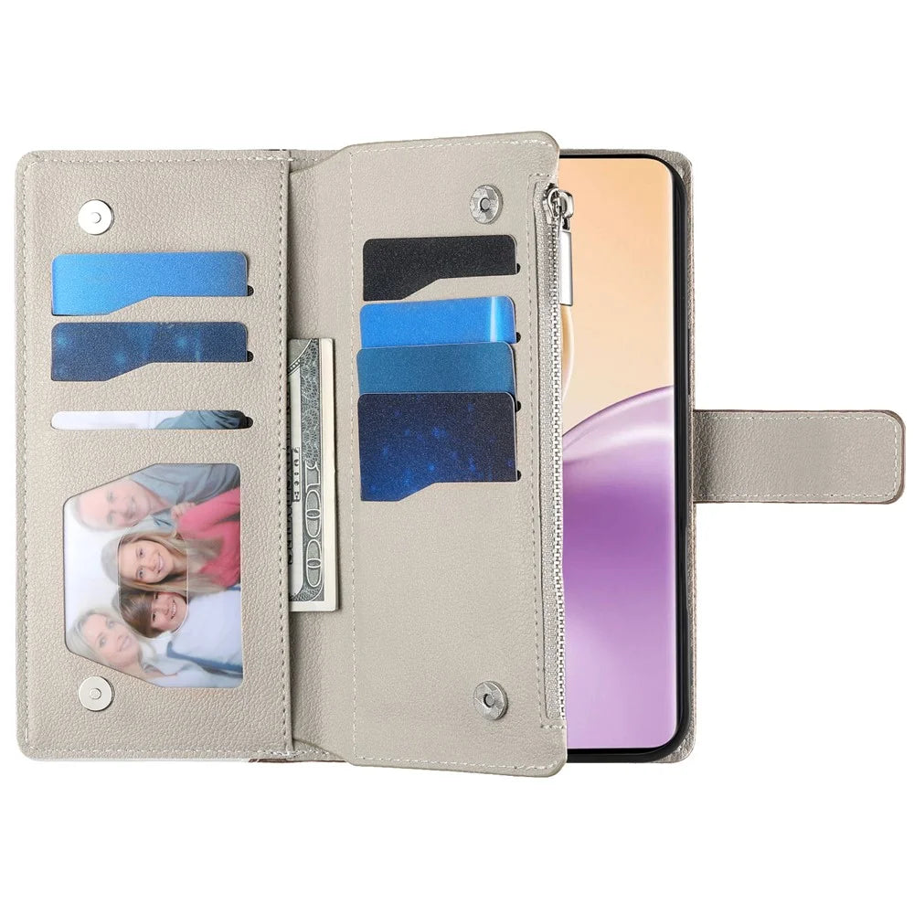 For Realme 14 Pro 5G Case Zipper Wallet Color Splicing Leather Flip Phone Cover with Straps - Lake Blue - 2