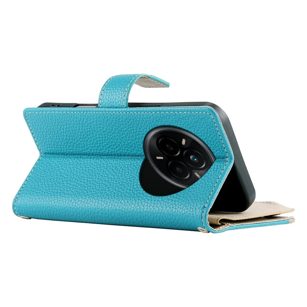 For Realme 14 Pro 5G Case Zipper Wallet Color Splicing Leather Flip Phone Cover with Straps - Lake Blue - 4