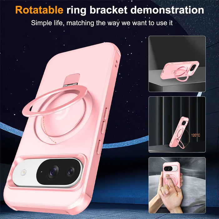 Phone Case For Google Pixel 10 Pro  /  10  /  9 Pro  /  9 Magnetic Case Ring Holder Kickstand TPU + PC Cover - Pink - 2