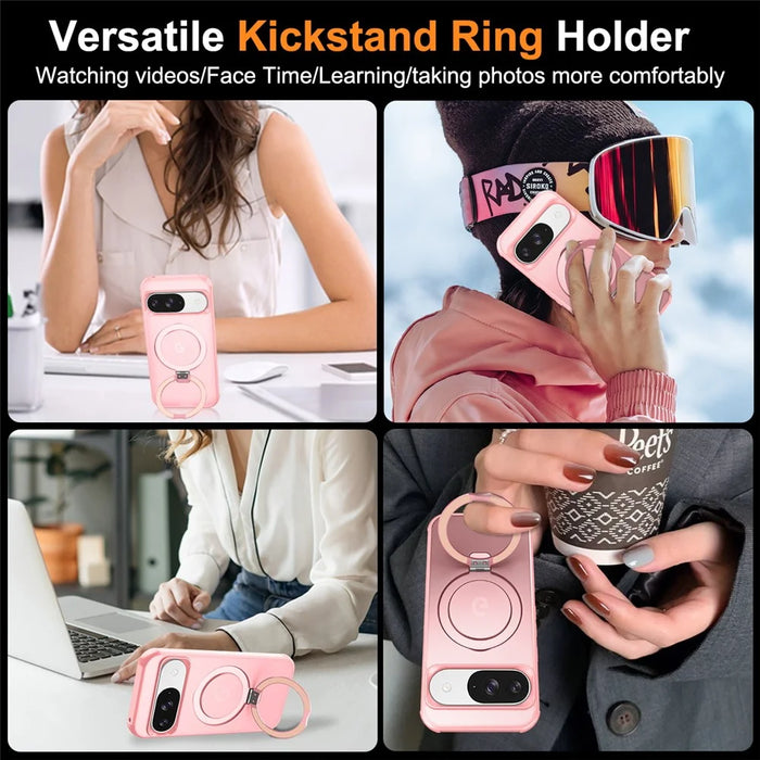 Phone Case For Google Pixel 10 Pro  /  10  /  9 Pro  /  9 Magnetic Case Ring Holder Kickstand TPU + PC Cover - Pink - 5