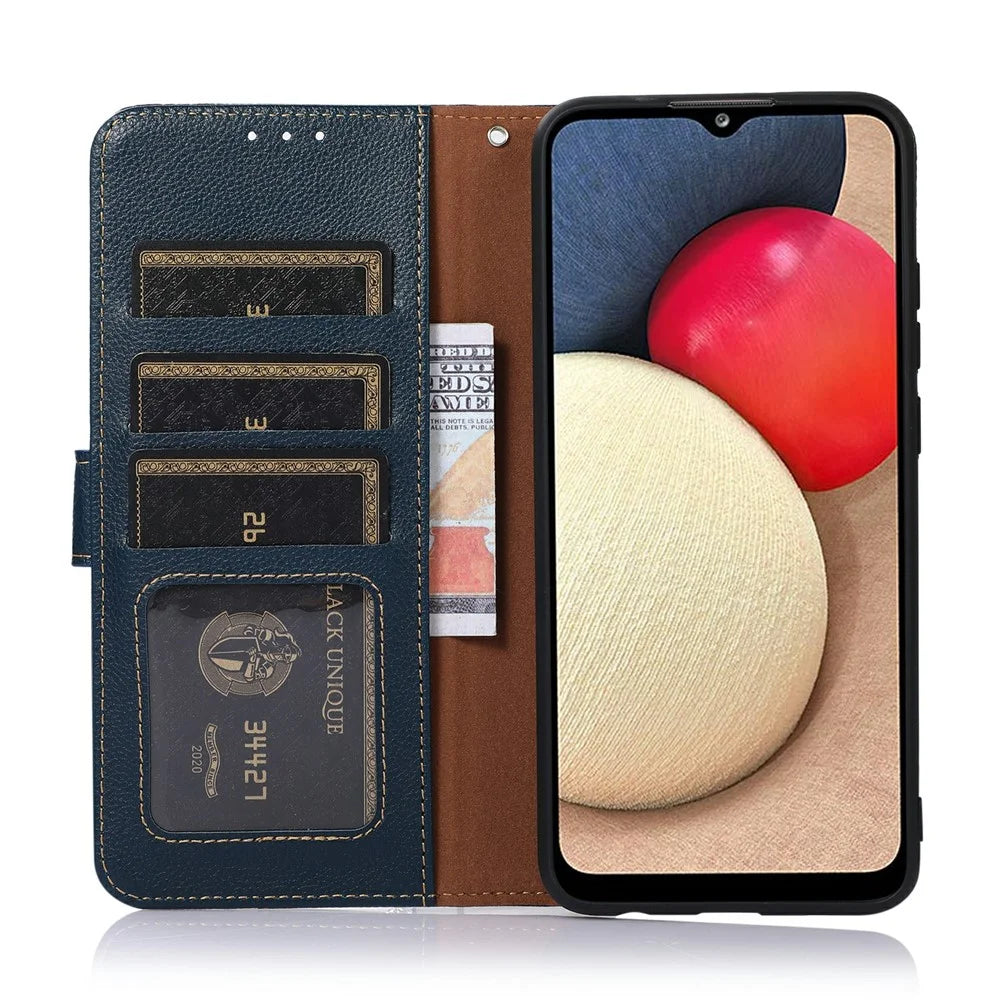 KHAZNEH For Samsung Galaxy XCover7 Pro Case RFID Blocking Wallet Litchi Texture PU Leather Phone Cover with Strap - Blue - 2
