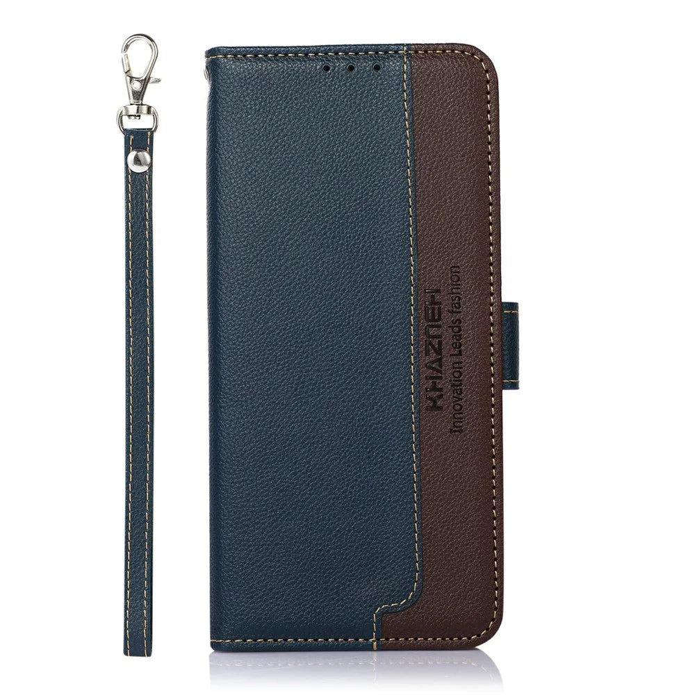 KHAZNEH For Samsung Galaxy XCover7 Pro Case RFID Blocking Wallet Litchi Texture PU Leather Phone Cover with Strap - Blue - 6