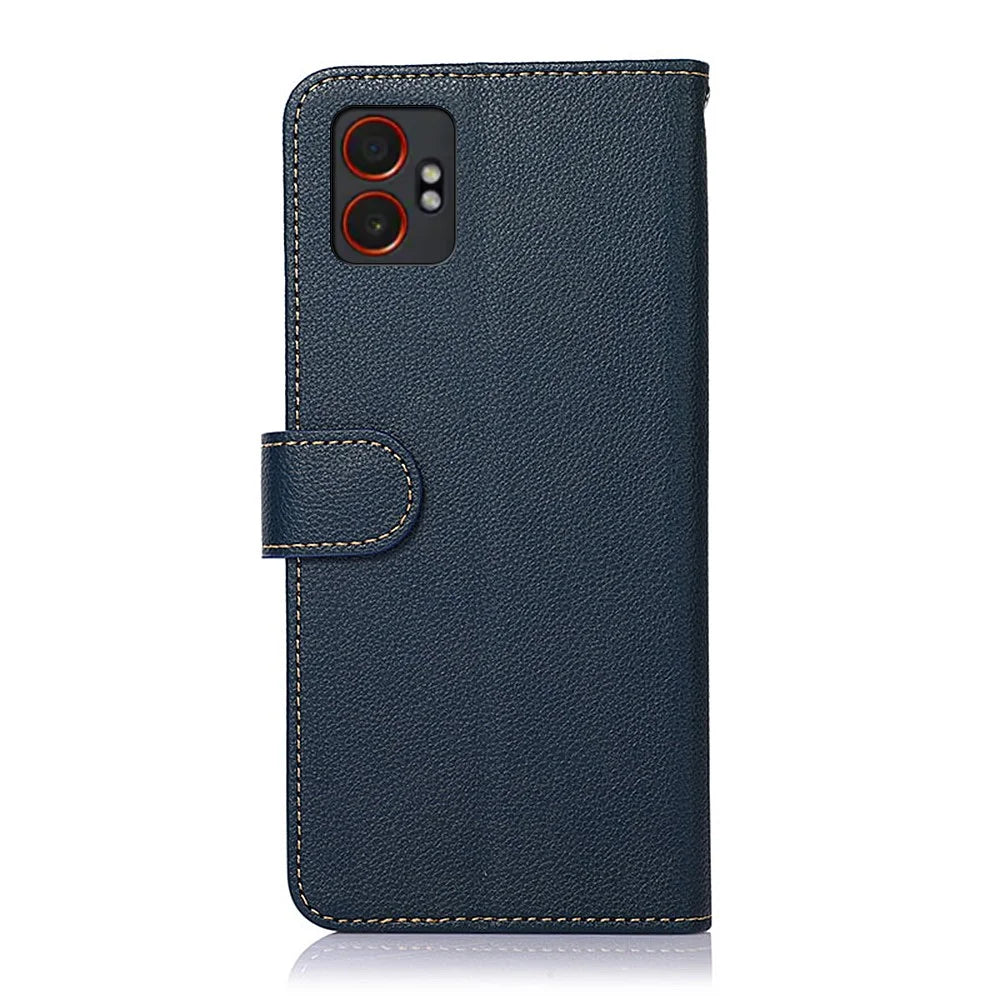 KHAZNEH For Samsung Galaxy XCover7 Pro Case RFID Blocking Wallet Litchi Texture PU Leather Phone Cover with Strap - Blue - 7