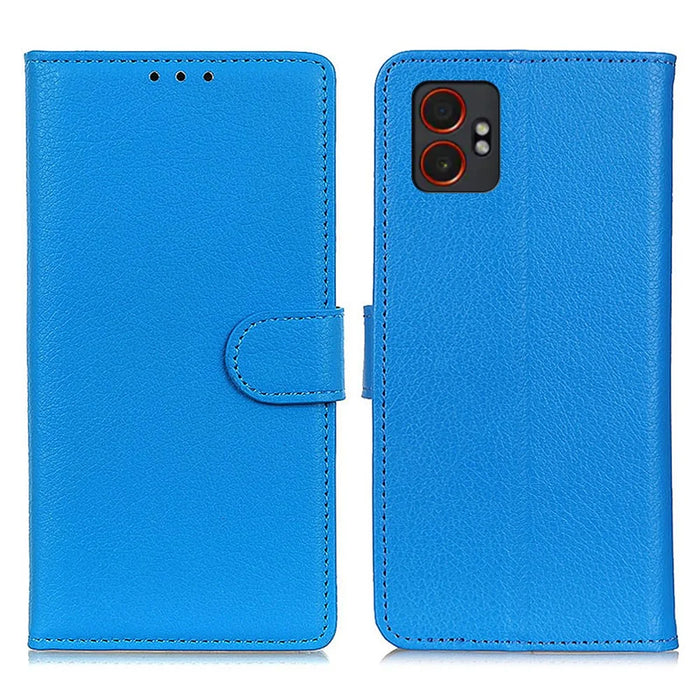 For Samsung Galaxy XCover7 Pro Wallet Case PU Leather Phone Cover Litchi Texture - Blue - 1