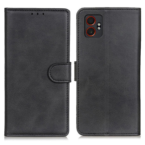 For Samsung Galaxy XCover7 Pro Case Cowhide Texture Leather Wallet Stand Phone Cover - Black - 1
