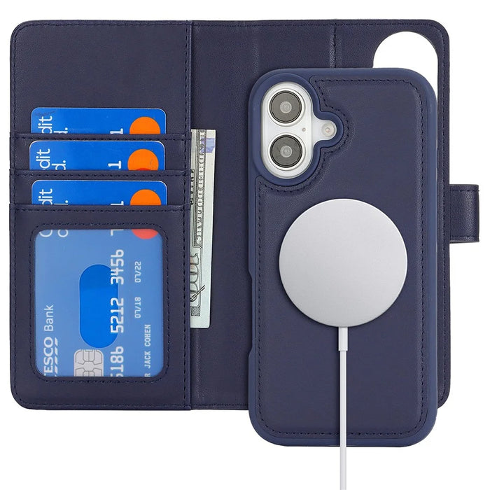 For iPhone 16 Wallet Case Compatible with MagSafe Anti-Drop Detachable PU Leather Phone Cover - 6