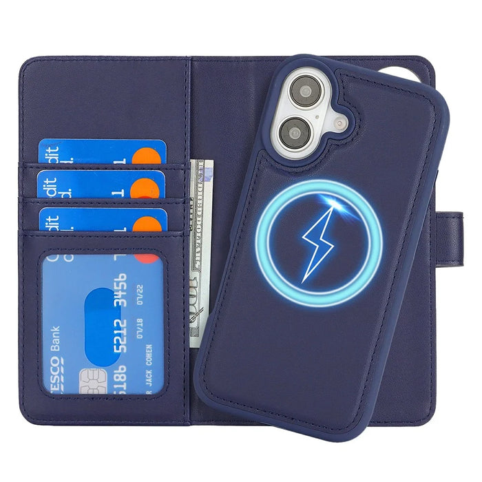 For iPhone 16 Wallet Case Compatible with MagSafe Anti-Drop Detachable PU Leather Phone Cover - 7