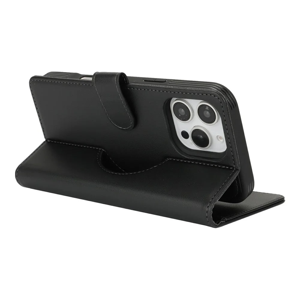 For iPhone 16 Pro Wallet Case Compatible with MagSafe Anti-Drop Detachable PU Leather Phone Cover - Black - 3