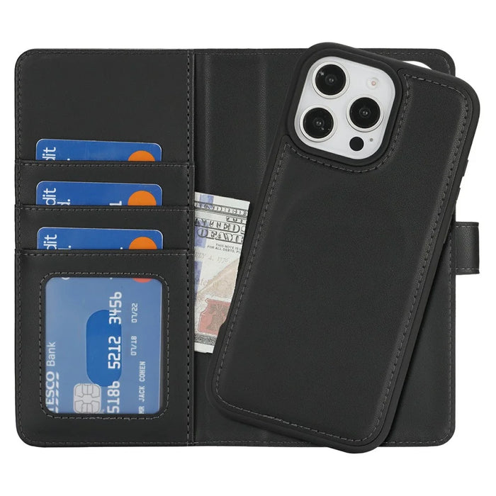 For iPhone 16 Pro Max Wallet Case Compatible with MagSafe Anti-Drop Detachable PU Leather Phone Cover - Black - 7