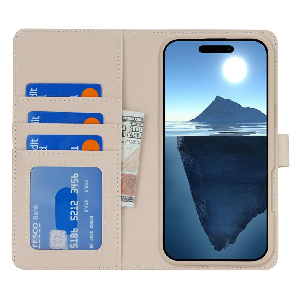 For iPhone 16 Plus Wallet Case Compatible with MagSafe Anti-Drop Detachable PU Leather Phone Cover - Beige - 2