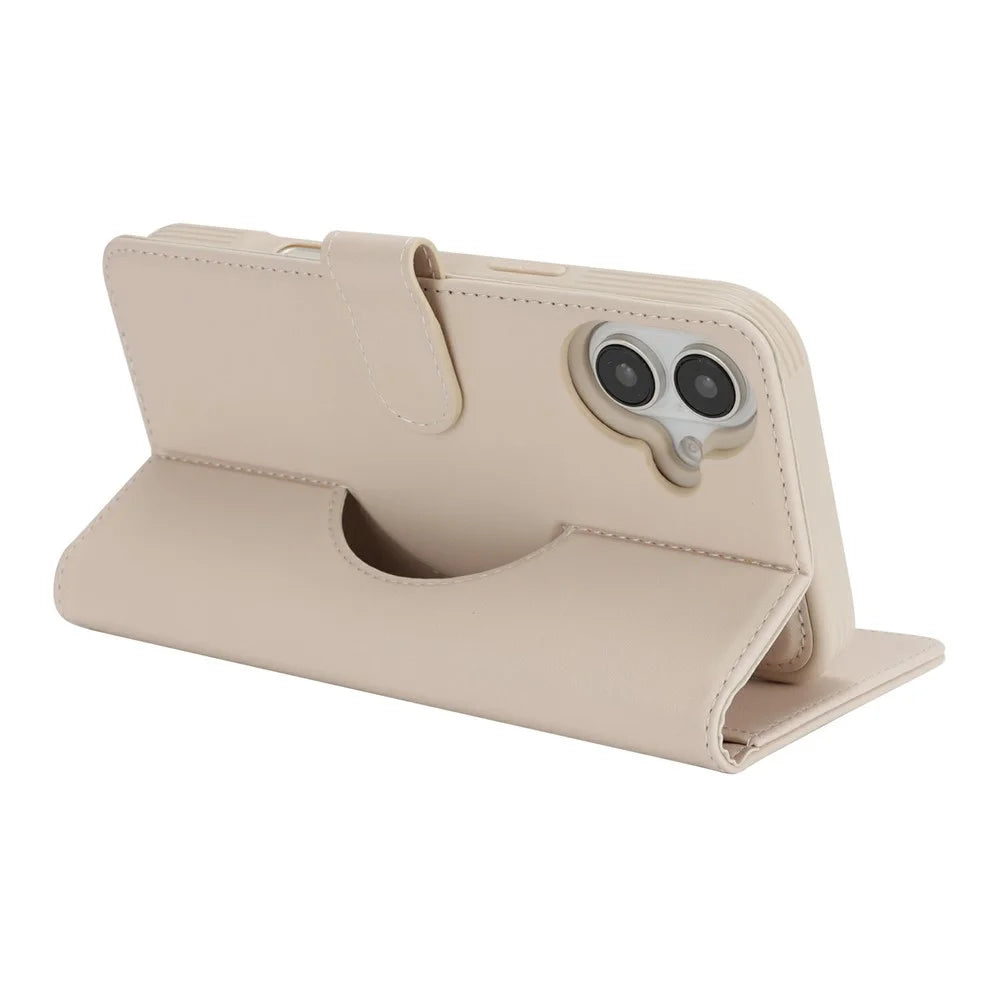 For iPhone 16 Plus Wallet Case Compatible with MagSafe Anti-Drop Detachable PU Leather Phone Cover - Beige - 3