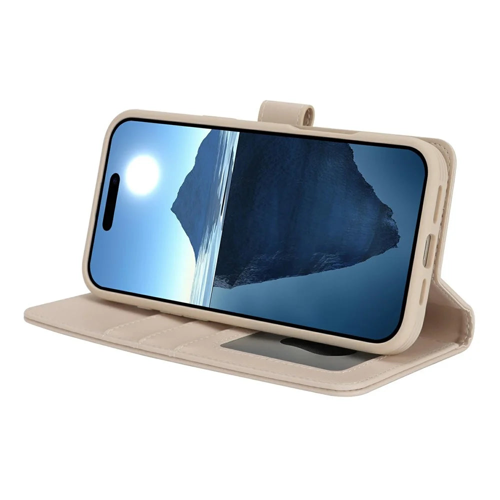 For iPhone 16 Plus Wallet Case Compatible with MagSafe Anti-Drop Detachable PU Leather Phone Cover - Beige - 4