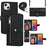 For iPhone 13 mini Stand Case PU Leather Phone Cover with Straps  /  Zipper Wallet  /  Multiple Card Slots - Black - 1