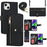For iPhone 14 / 13 Stand Case PU Leather Phone Cover with Straps  /  Zipper Wallet  /  Multiple Card Slots - Black - 1