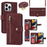 For iPhone 13 Pro Stand Case PU Leather Phone Cover with Straps  /  Zipper Wallet  /  Multiple Card Slots - Wine Red - 1