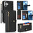For iPhone 16 Stand Case PU Leather Phone Cover with Straps  /  Zipper Wallet  /  Multiple Card Slots - Black - 1