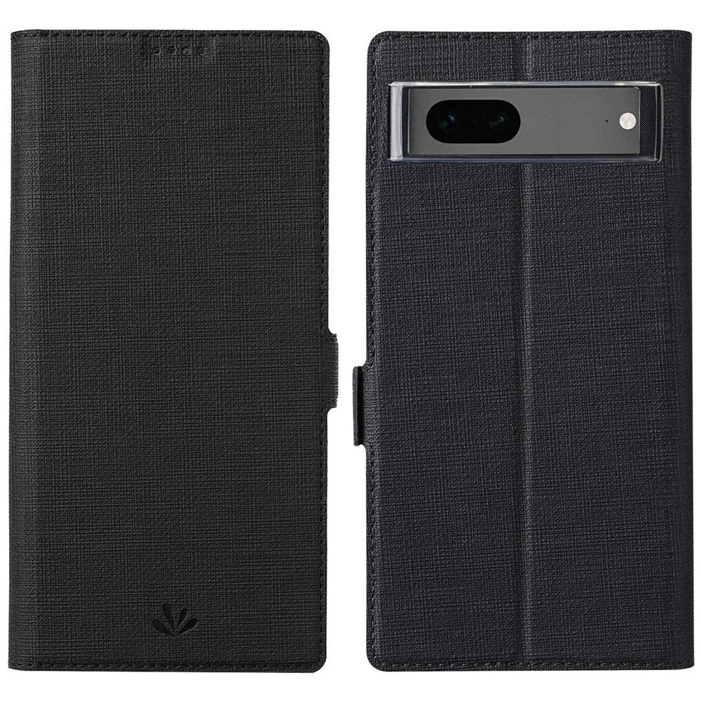 VILI K Series Stand Wallet Phone Cover for Google Pixel 7 5G, Double Magnetic Clasp PU Leather Shockproof Case - Black - 1