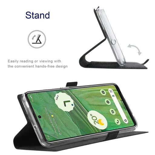 VILI K Series Stand Wallet Phone Cover for Google Pixel 7 5G, Double Magnetic Clasp PU Leather Shockproof Case - Black - 2