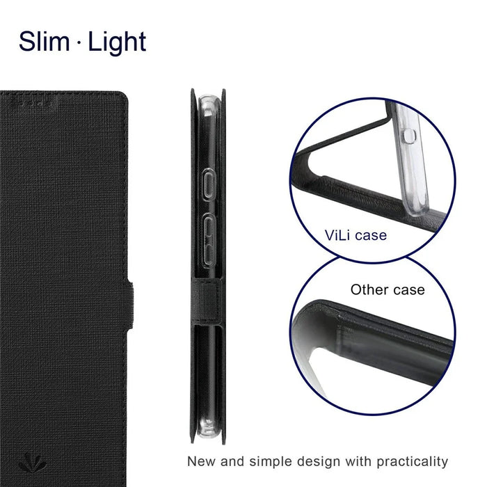VILI K Series Stand Wallet Phone Cover for Google Pixel 7 5G, Double Magnetic Clasp PU Leather Shockproof Case - Black - 5