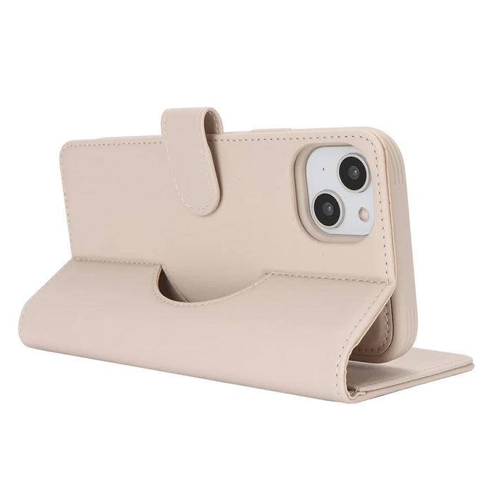 For iPhone 15 Wallet Case Compatible with MagSafe Anti-Drop Detachable PU Leather Phone Cover - Beige - 3