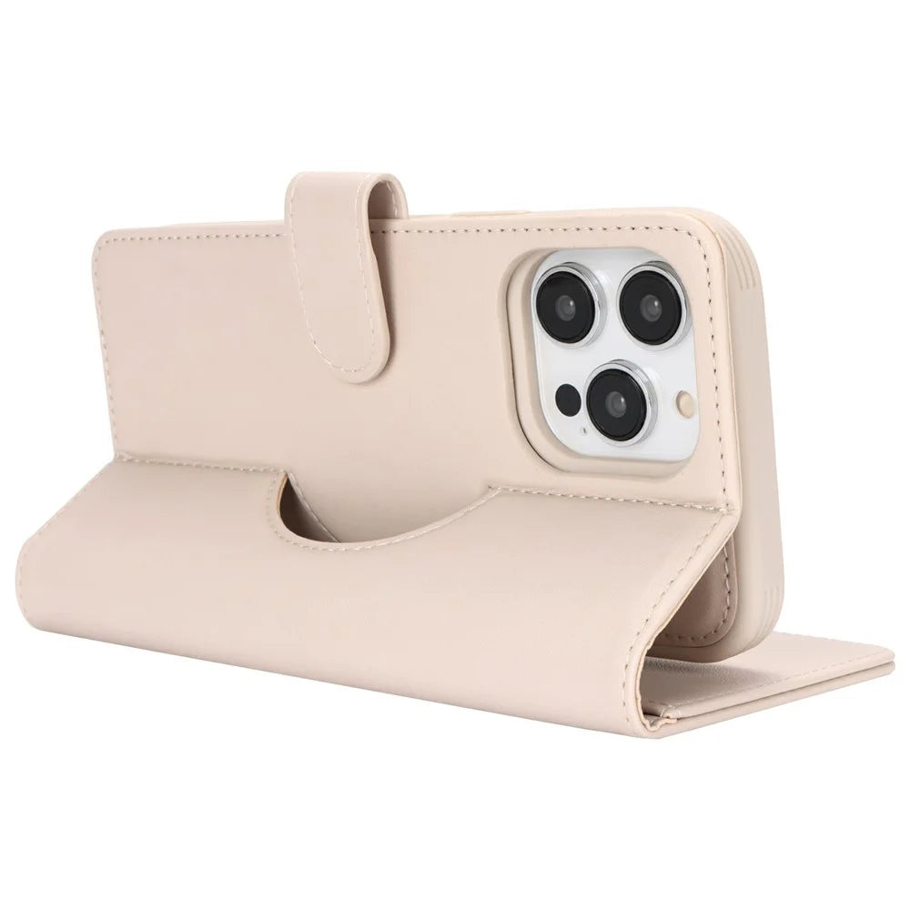 For iPhone 15 Pro Max Wallet Case Compatible with MagSafe Anti-Drop Detachable PU Leather Phone Cover - Beige - 4