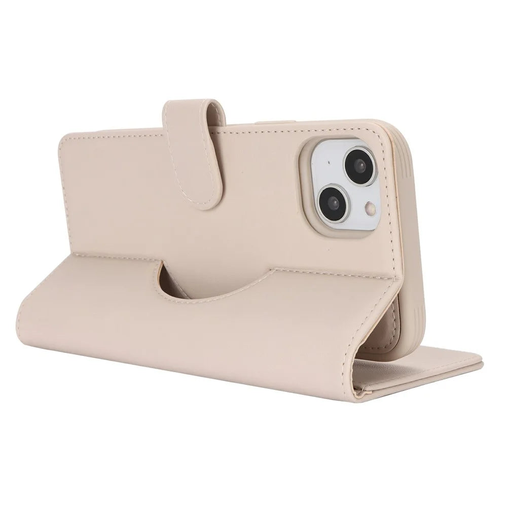 For iPhone 15 Plus / 14 Plus Wallet Case Compatible with MagSafe Anti-Drop Detachable PU Leather Phone Cover - Beige - 3