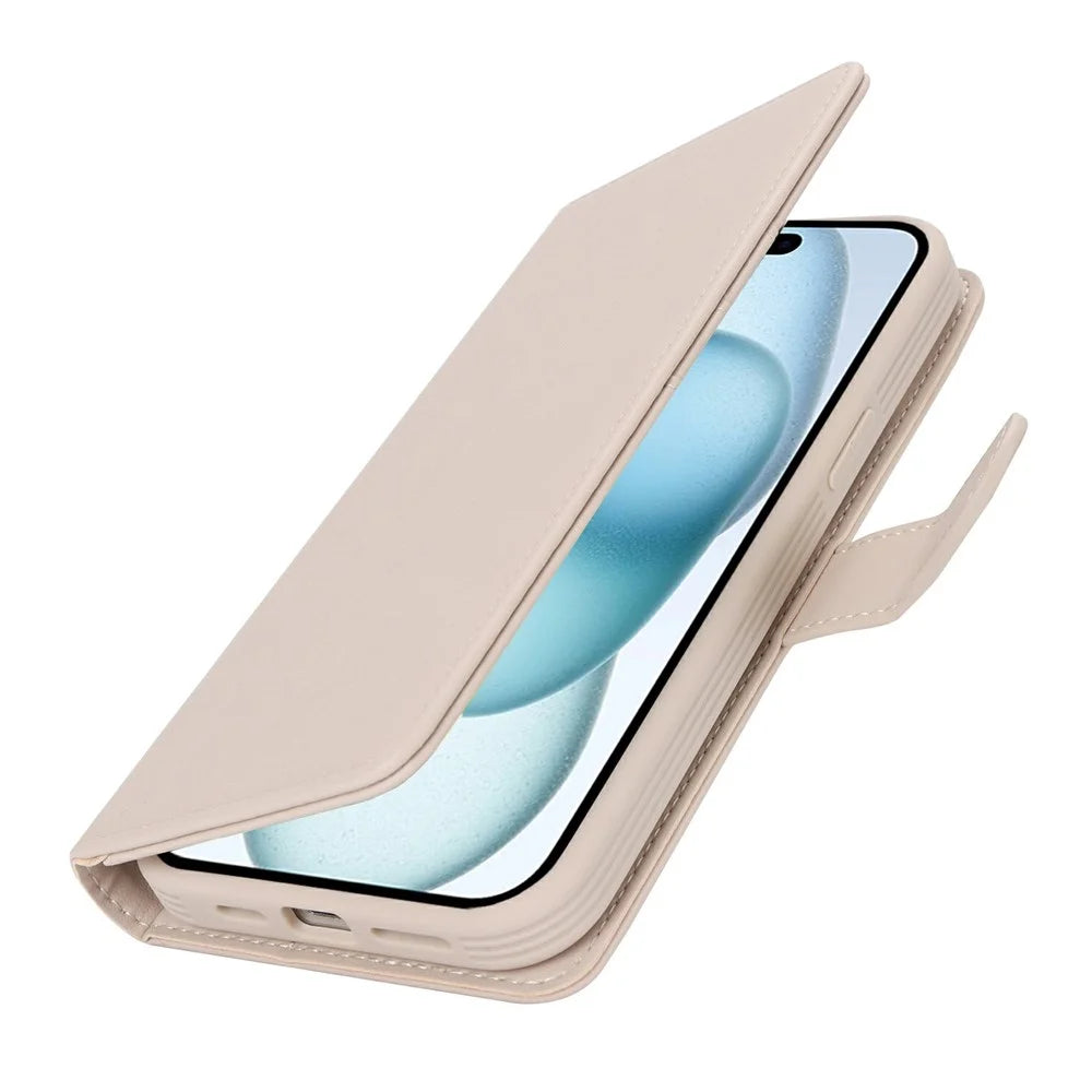 For iPhone 15 Plus / 14 Plus Wallet Case Compatible with MagSafe Anti-Drop Detachable PU Leather Phone Cover - Beige - 7