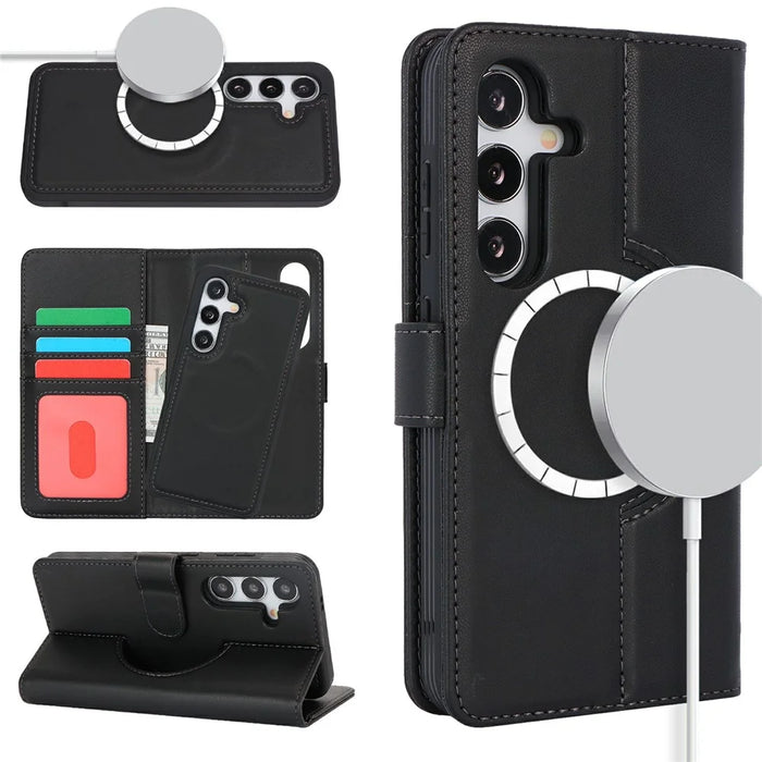 For Samsung Galaxy S24 Wallet Magnetic Case Anti-Drop Detachable PU Leather Phone Cover - Black - 1