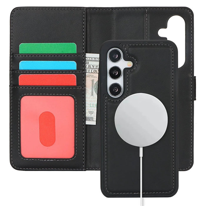For Samsung Galaxy S24 Wallet Magnetic Case Anti-Drop Detachable PU Leather Phone Cover - Black - 6