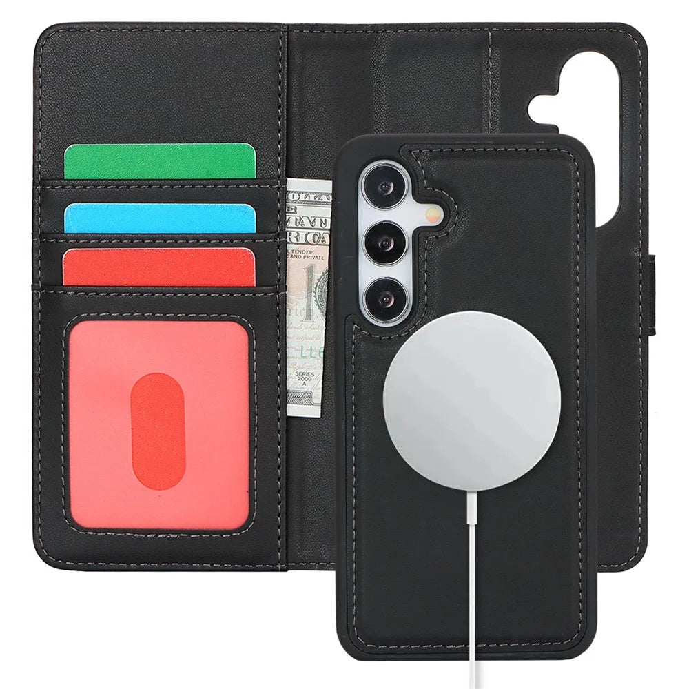 For Samsung Galaxy S24+ Wallet Magnetic Case Anti-Drop Detachable PU Leather Phone Cover - Black - 6