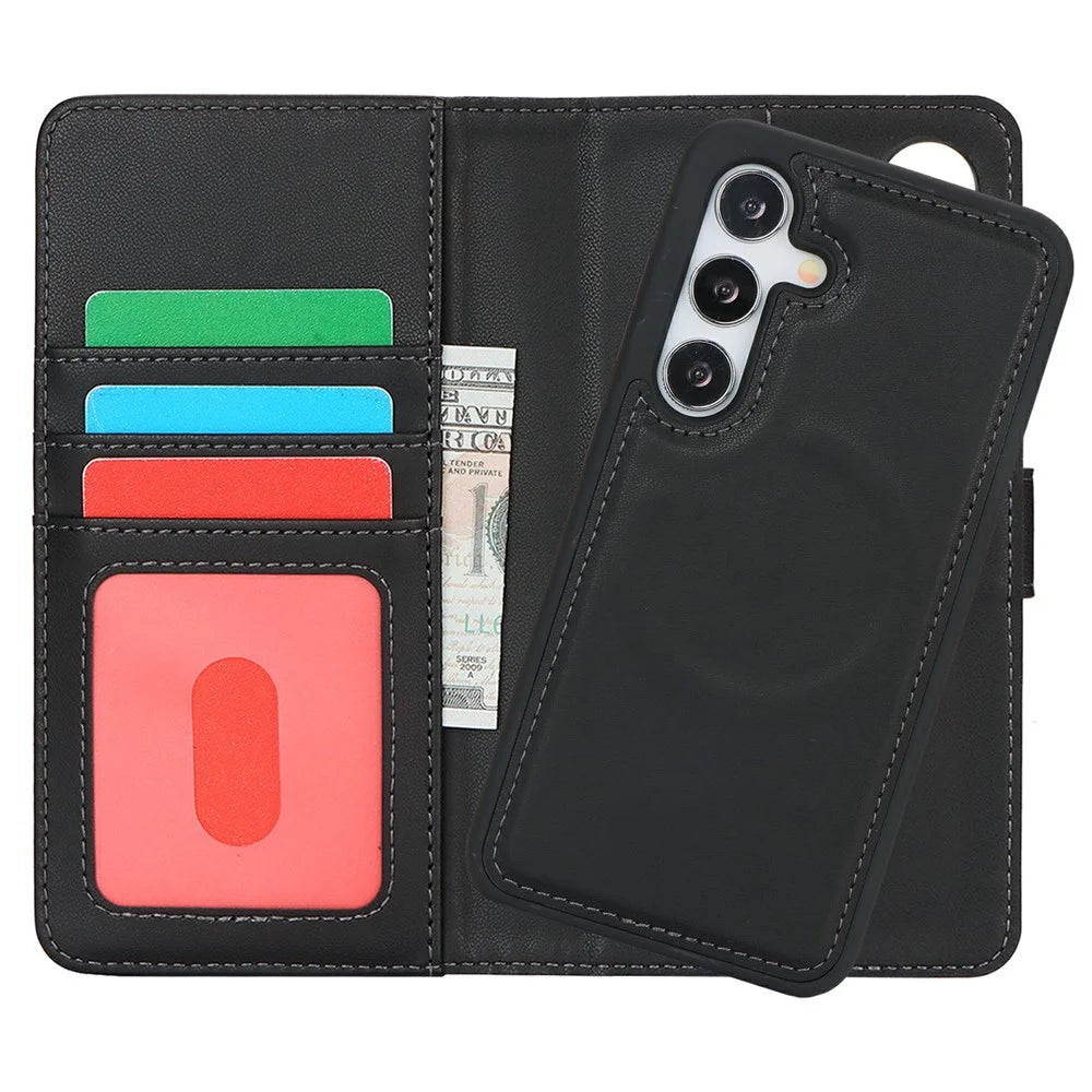 For Samsung Galaxy S24+ Wallet Magnetic Case Anti-Drop Detachable PU Leather Phone Cover - Black - 7