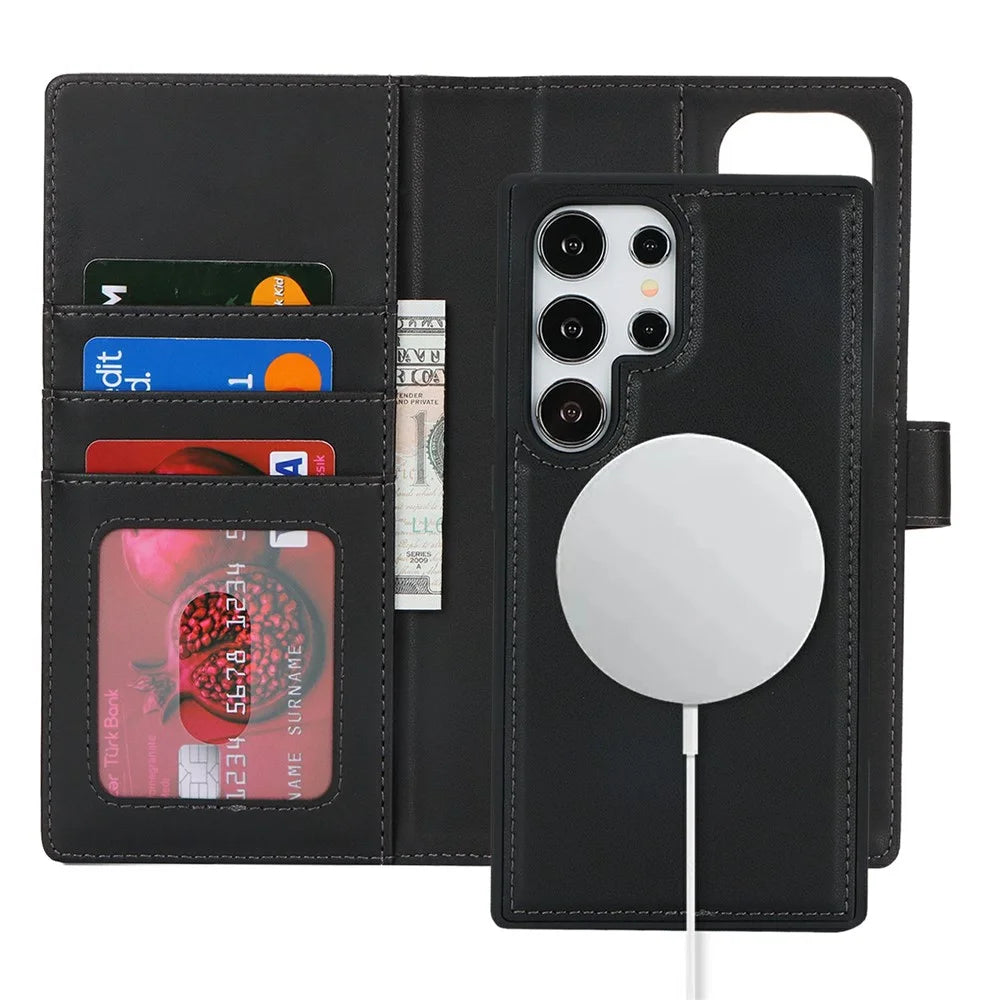 For Samsung Galaxy S24 Ultra Wallet Magnetic Case Anti-Drop Detachable PU Leather Phone Cover - Black - 6