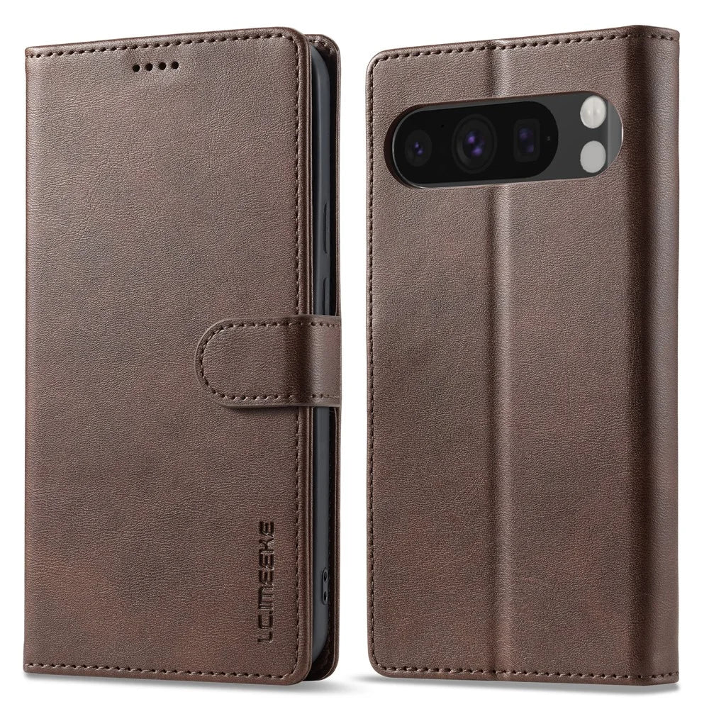 LC.IMEEKE For Google Pixel 10 Pro / 10 / 9 Pro / 9 Case Calf Texture PU Leather Stand Wallet Phone Cover - Brown - 1