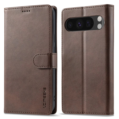 LC.IMEEKE For Google Pixel 10 Pro / 10 / 9 Pro / 9 Case Calf Texture PU Leather Stand Wallet Phone Cover - Brown - 1