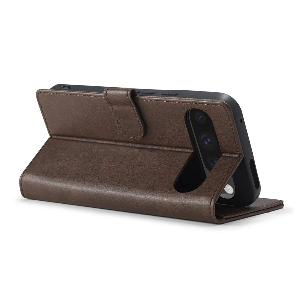 LC.IMEEKE For Google Pixel 10 Pro / 10 / 9 Pro / 9 Case Calf Texture PU Leather Stand Wallet Phone Cover - Brown - 4