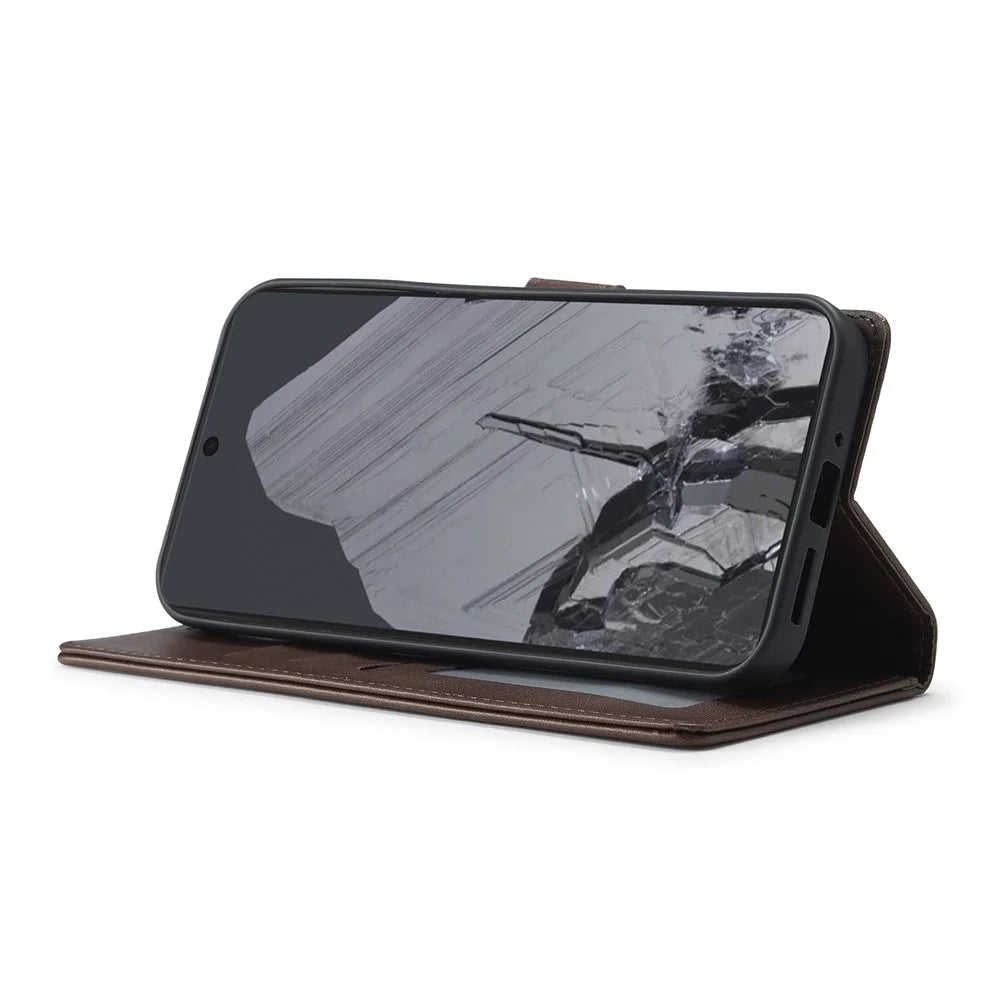 LC.IMEEKE For Google Pixel 10 Pro XL Case Calf Texture PU Leather Stand Wallet Phone Cover - Brown - 3