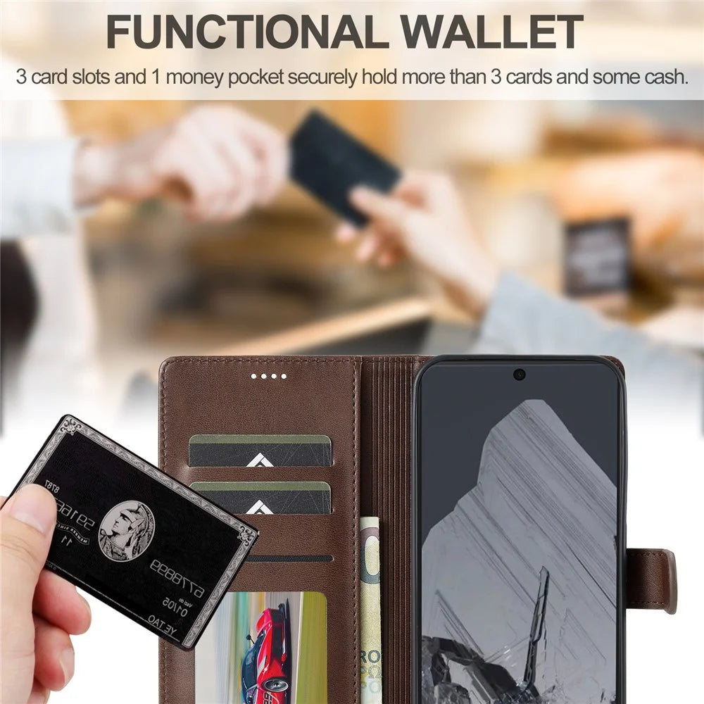 LC.IMEEKE For Google Pixel 10 Pro XL Case Calf Texture PU Leather Stand Wallet Phone Cover - Brown - 6