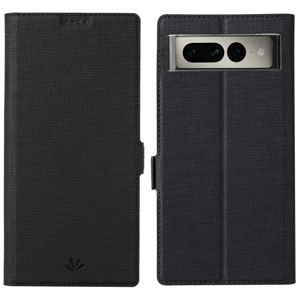 VILI K Series PU Leather Stand Case for Google Pixel 7 Pro 5G, Double Magnetic Clasp Full Protection Phone Wallet Cover - Black - 1
