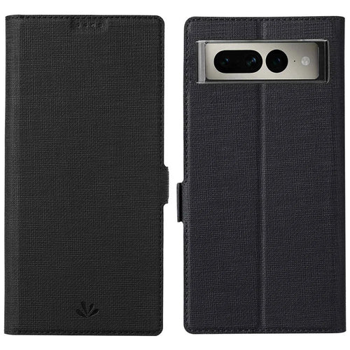 VILI K Series PU Leather Stand Case for Google Pixel 7 Pro 5G, Double Magnetic Clasp Full Protection Phone Wallet Cover - Black - 1