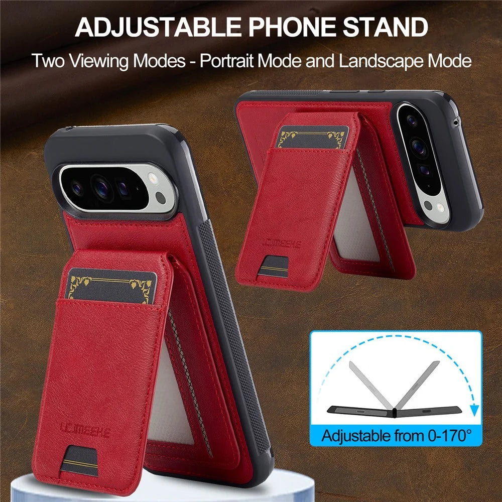 LC.IMEEKE L3 For Google Pixel 10 Pro / 10 / 9 Pro / 9 Magnetic Case Detachable Card Holder Leather TPU Mobile Cover - Red - 7