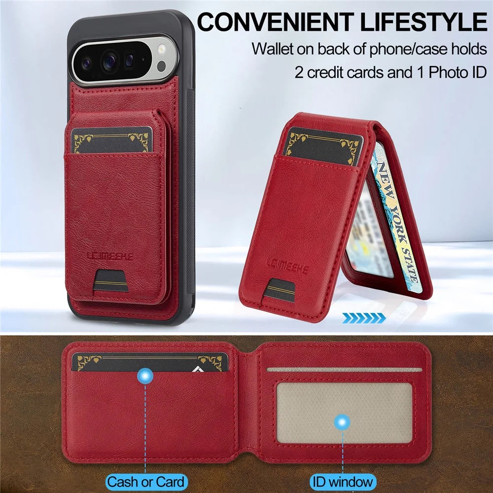 LC.IMEEKE L3 For Google Pixel 10 Pro XL Magnetic Case Detachable Card Holder Leather TPU Mobile Cover - Red - 3