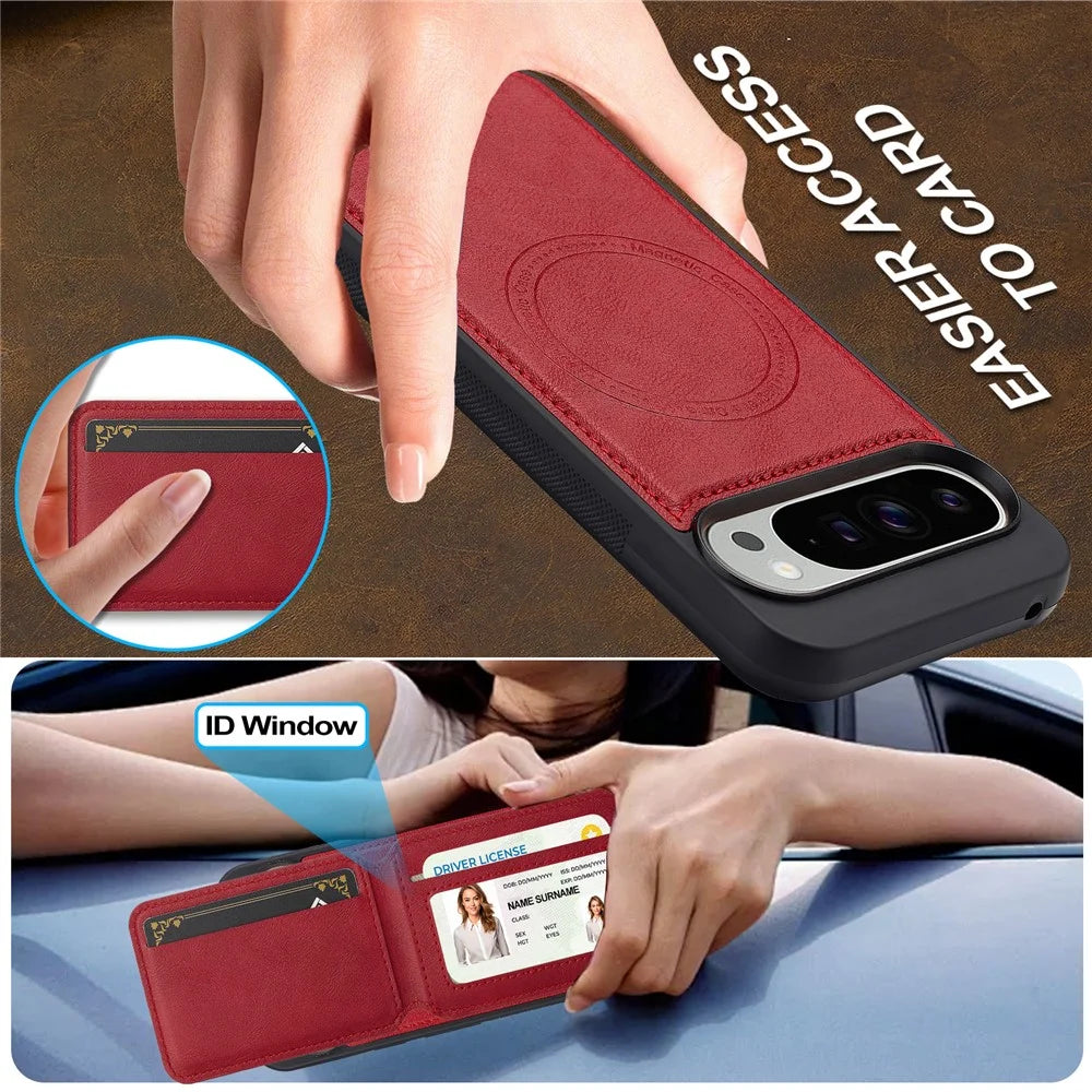 LC.IMEEKE L3 For Google Pixel 10 Pro XL Magnetic Case Detachable Card Holder Leather TPU Mobile Cover - Red - 4