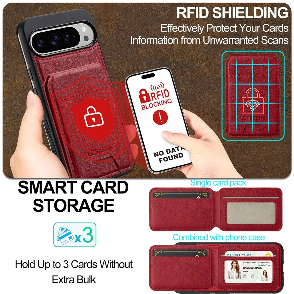 LC.IMEEKE L3 For Google Pixel 10 Pro XL Magnetic Case Detachable Card Holder Leather TPU Mobile Cover - Red - 5