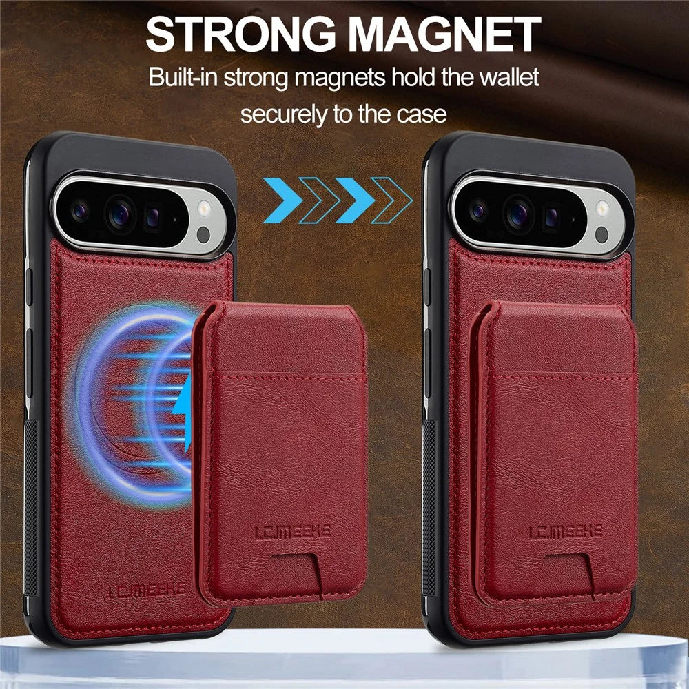 LC.IMEEKE L3 For Google Pixel 10 Pro XL Magnetic Case Detachable Card Holder Leather TPU Mobile Cover - Red - 6
